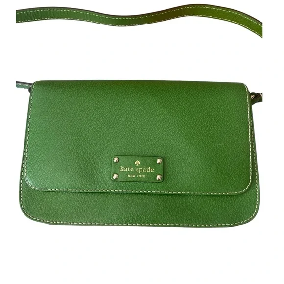 Kate Spade Wellesley Flynn Crossbody Bag Lime Green Leather Purse Dark Academia - Picture 3 of 13